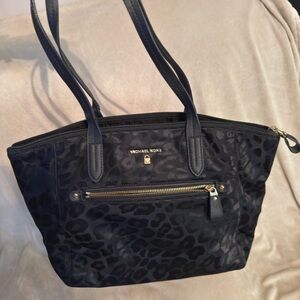 Michael Kors Black Leopard-Print Nylon Tote with Gold Hardware